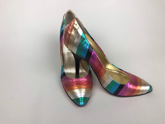 Rainbow Betsey Johnson stripe pump heels
