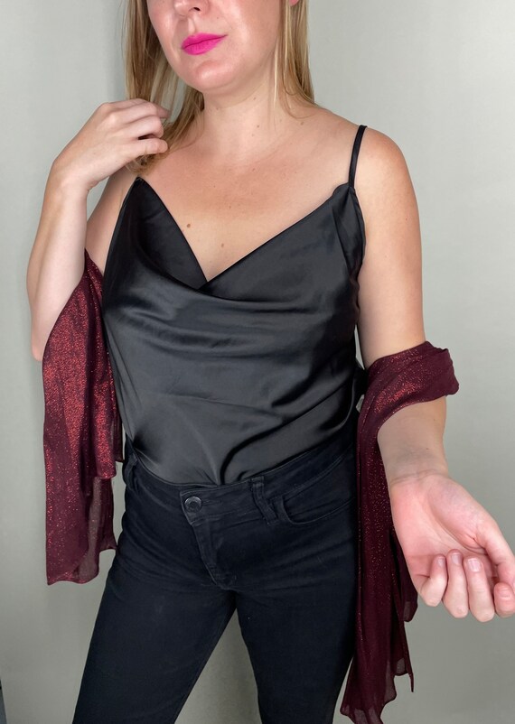 Deep ruby red shimmer oversized rectangular scarf… - image 7