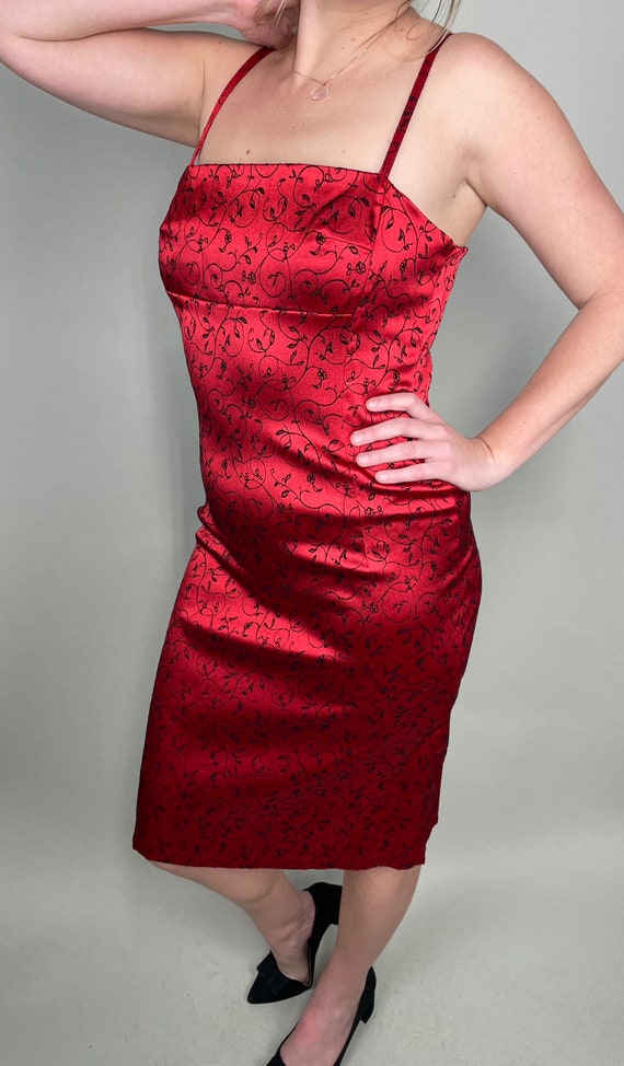 Vintage 90’s/ Y2K Red bodycon midi dress with bla… - image 10