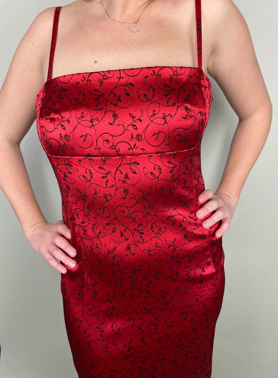 Vintage 90’s/ Y2K Red bodycon midi dress with bla… - image 5