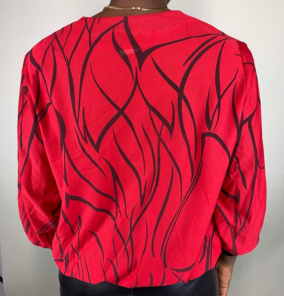 Vintage 1960’s sheer red & black printed blouse w… - image 3