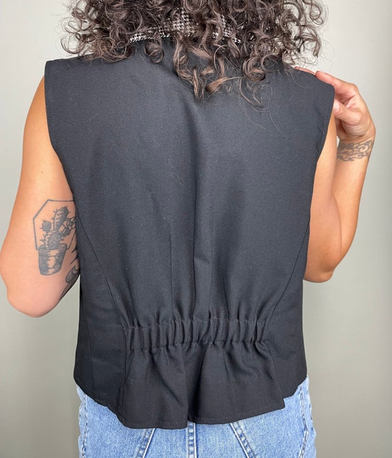 Vintage black open vest with silver embroidered d… - image 6