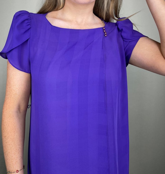 70’s Vibrant purple semi sheer short sleeve midi … - image 6