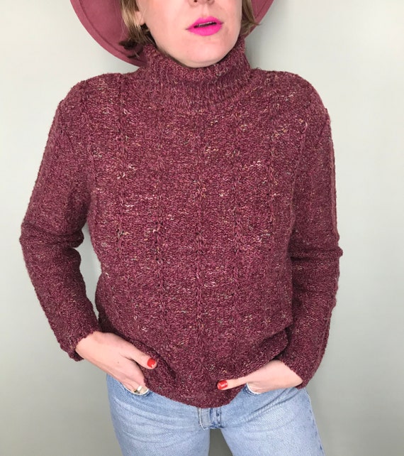 Vintage burgundy textured turtleneck sweater