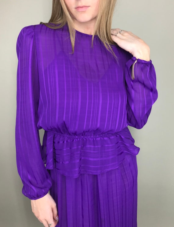 70’s Two piece Deep purple disco dress with elast… - image 3