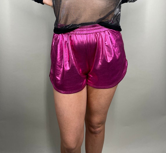 Vintage 80’s Magenta metallic short shorts with e… - image 9