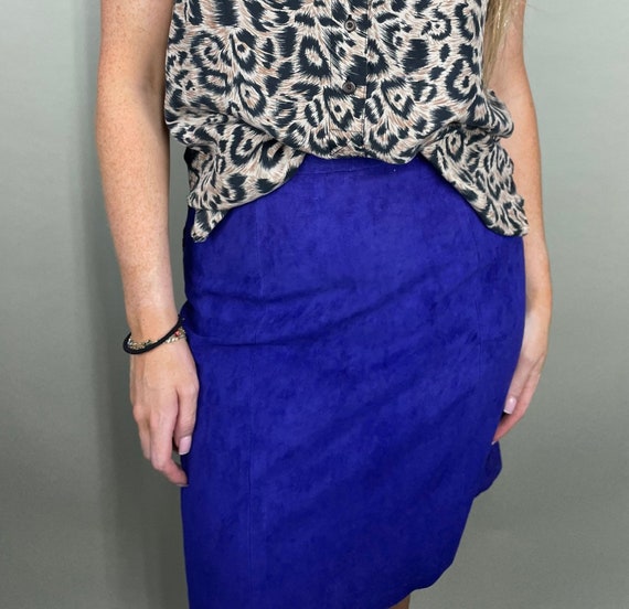 Vintage cobalt blue / purple suede pencil skirt - image 4