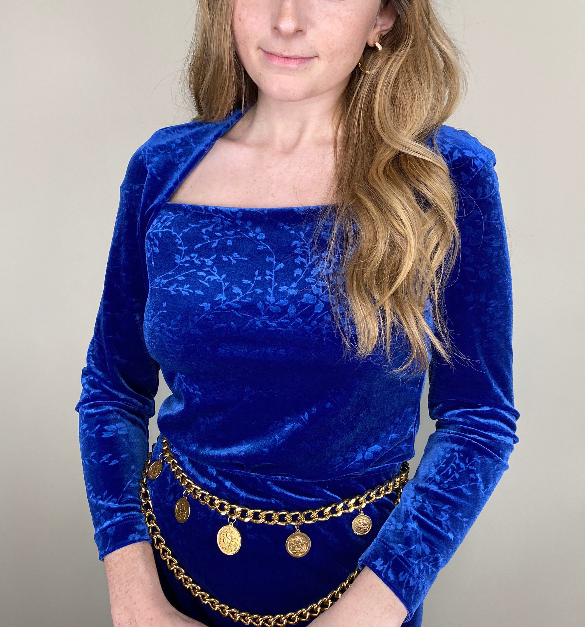 blue velvet long sleeve top