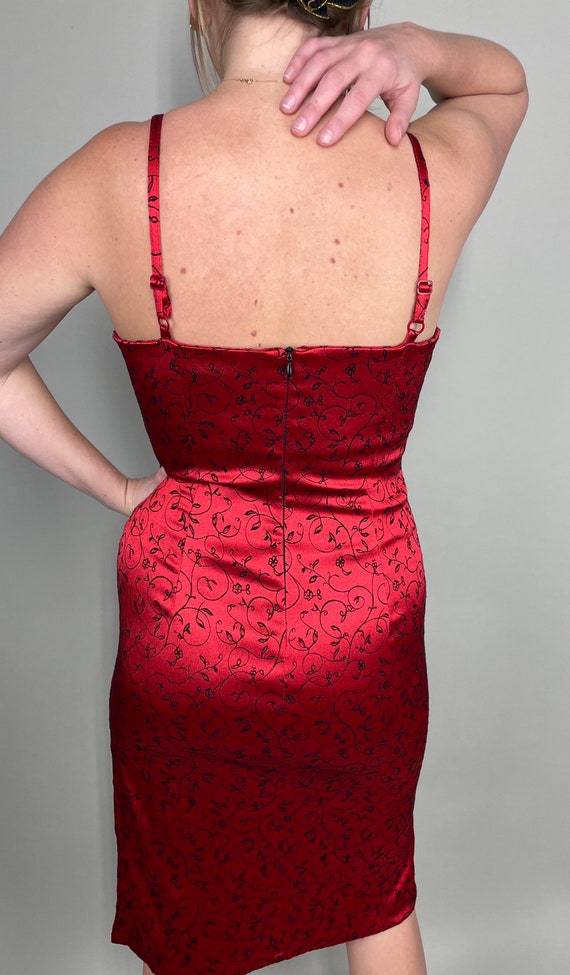 Vintage 90’s/ Y2K Red bodycon midi dress with bla… - image 7
