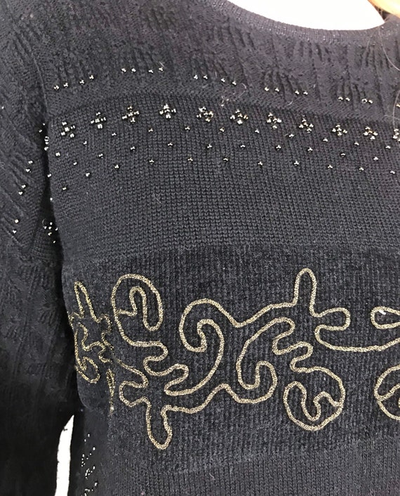 80s Black & gold beaded oversized sweater - image 6