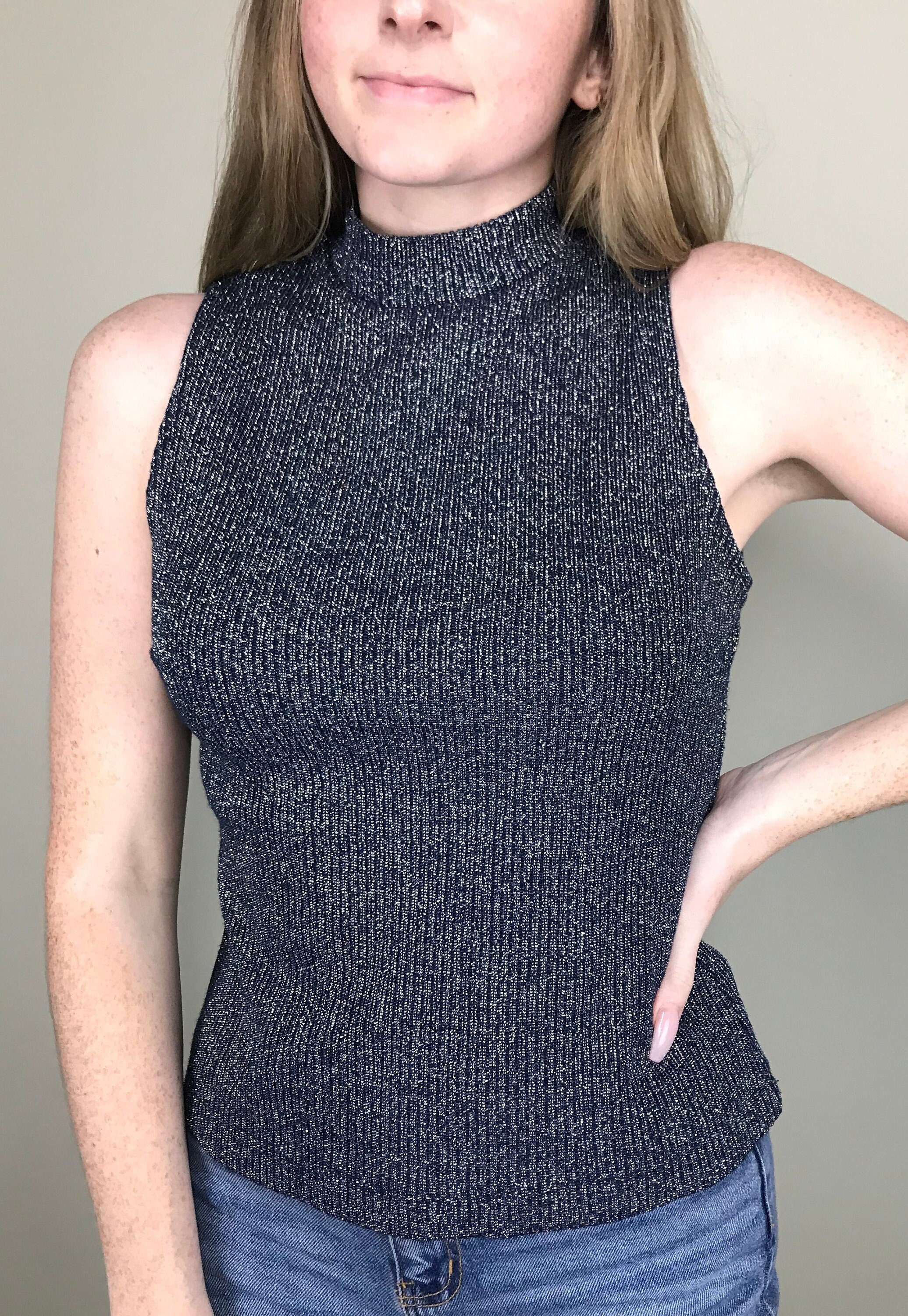 Blue Mock Neck Top - Etsy