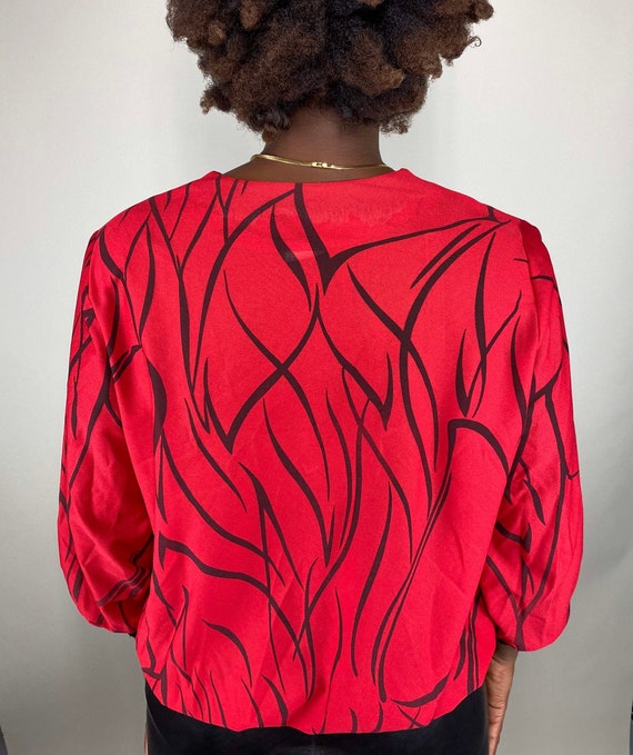 Vintage 1960’s sheer red & black printed blouse w… - image 4