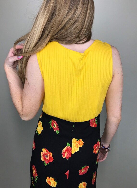 90’s Yellow & black floral maxi sun dress - image 7