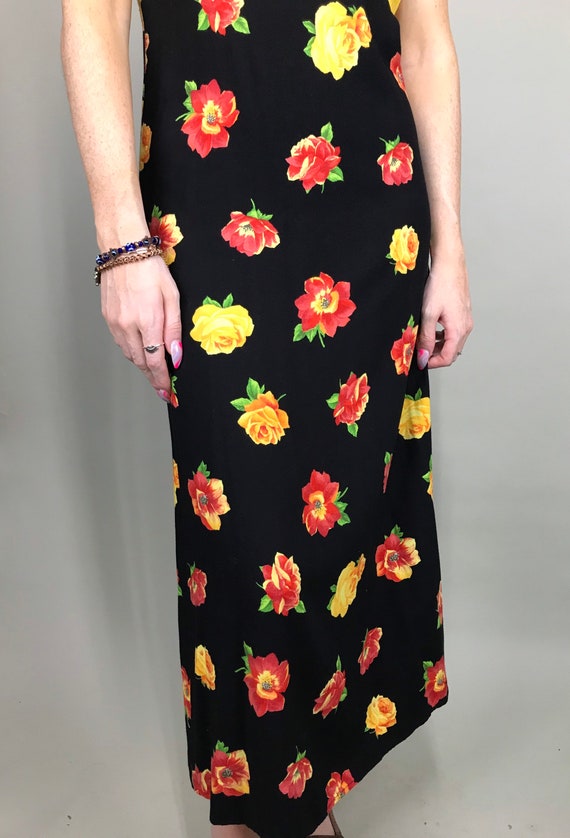 90’s Yellow & black floral maxi sun dress - image 4