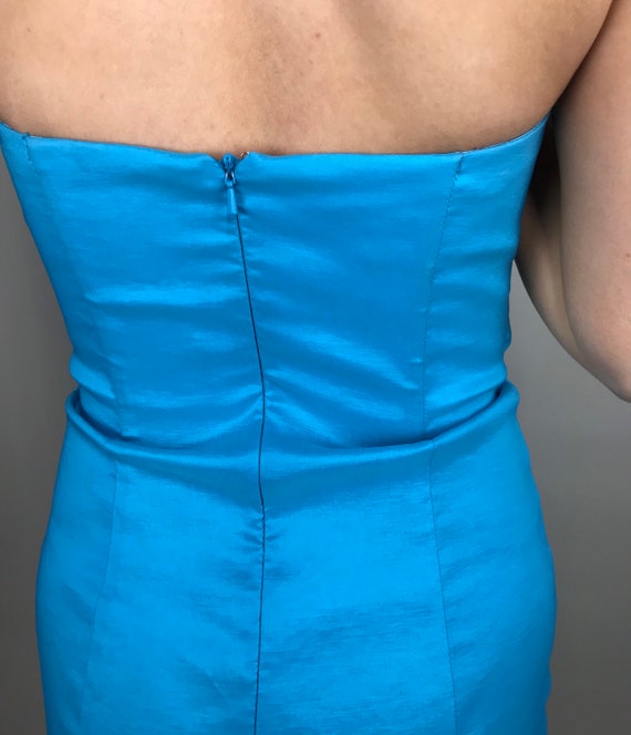 90’s Turquoise blue strapless mini dress with bow… - image 7