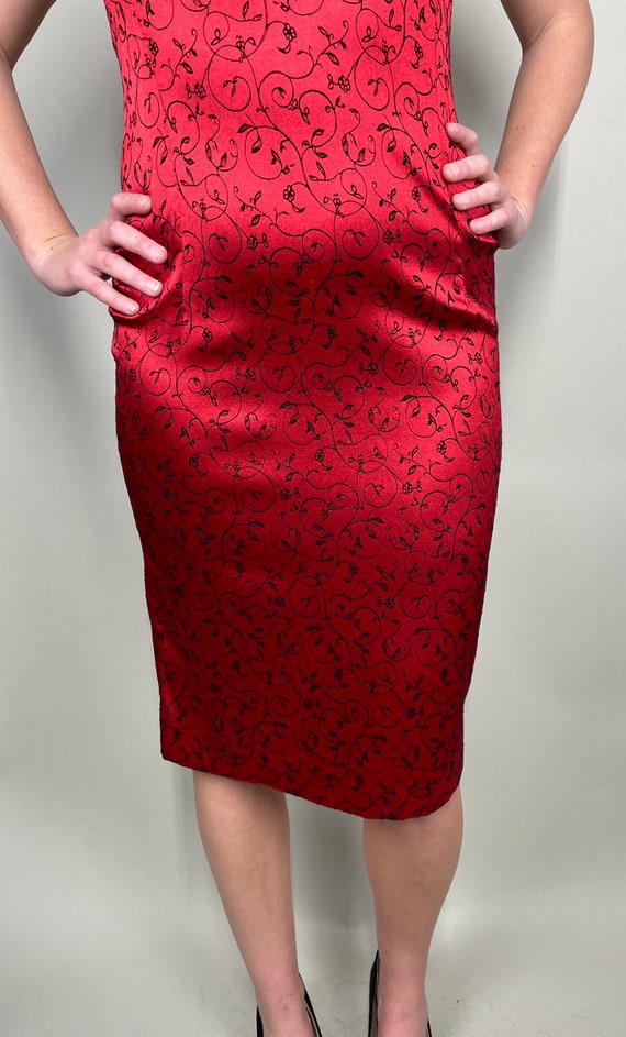 Vintage 90’s/ Y2K Red bodycon midi dress with bla… - image 4
