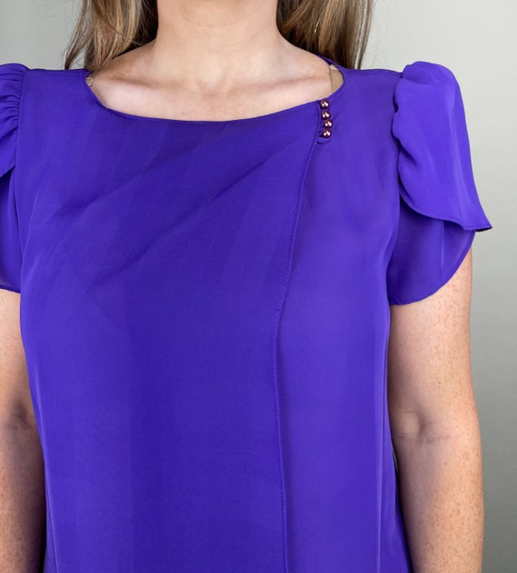 70’s Vibrant purple semi sheer short sleeve midi … - image 4