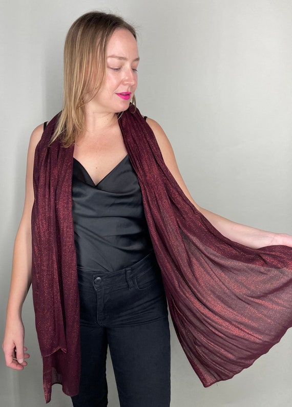 Deep ruby red shimmer oversized rectangular scarf… - image 1