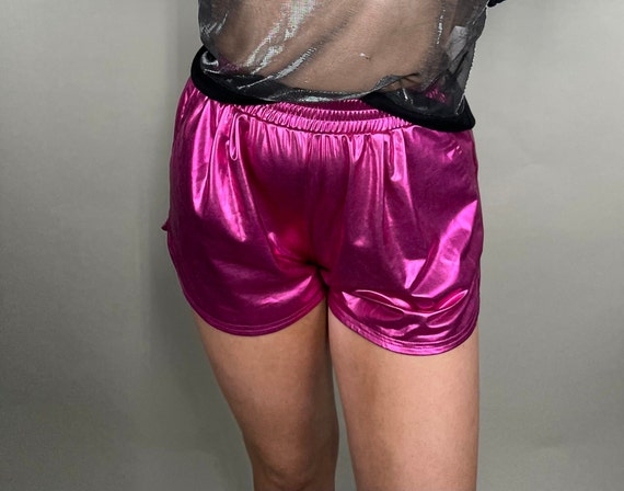 Vintage 80’s Magenta metallic short shorts with e… - image 8