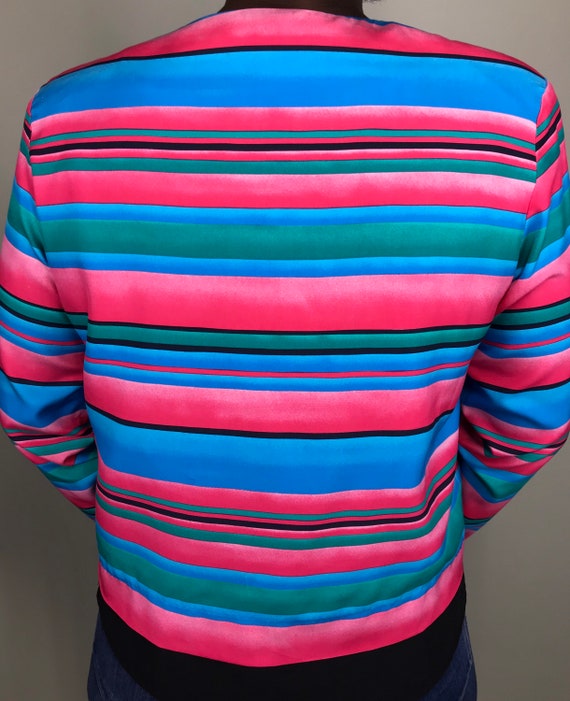 Vintage colorful stripe silk button up blazer top… - image 9