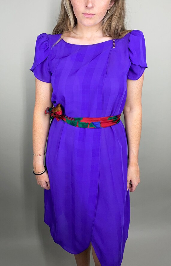 70’s Vibrant purple semi sheer short sleeve midi … - image 3