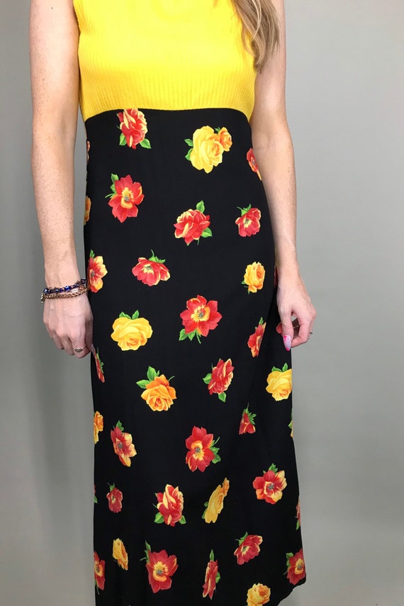 90’s Yellow & black floral maxi sun dress - image 2