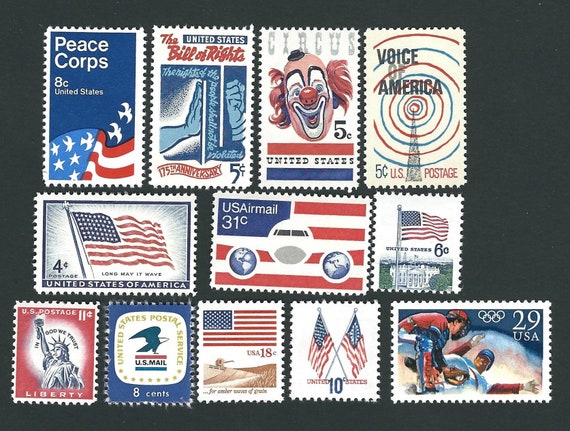 Set of 12 Unused Red White and Blue Vintage Postage Stamps FV | Etsy
