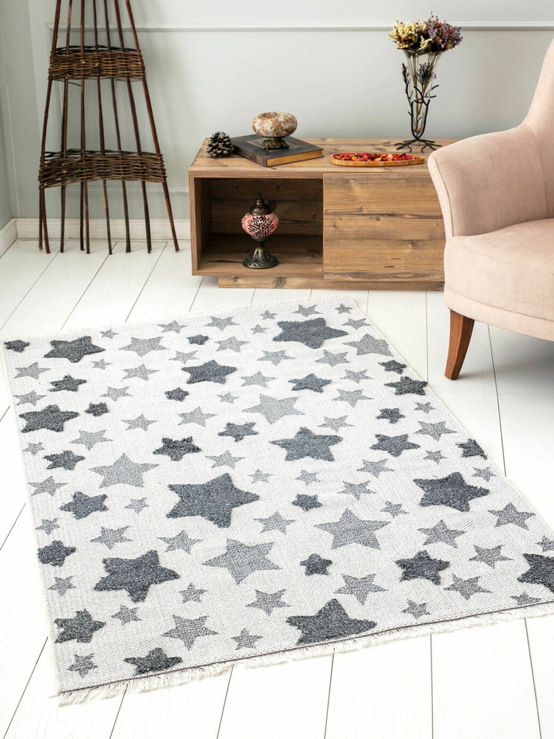 3'9x5'9 Stars Kids Rug Star Nursery Gray Light Grey Etsy