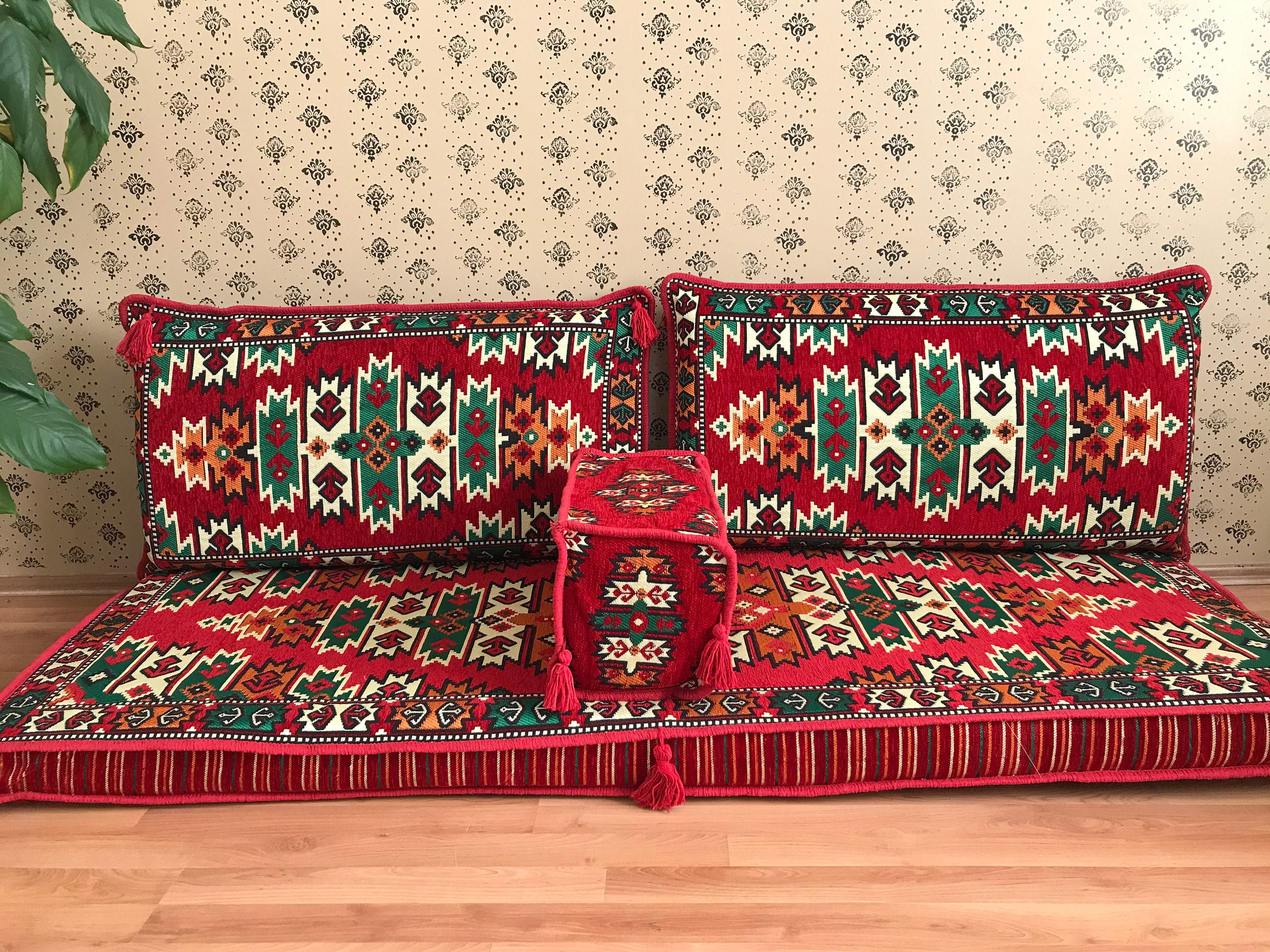 Persian Sofa Set Red Floor Seating Cushion Covers Low Sofa Etsy