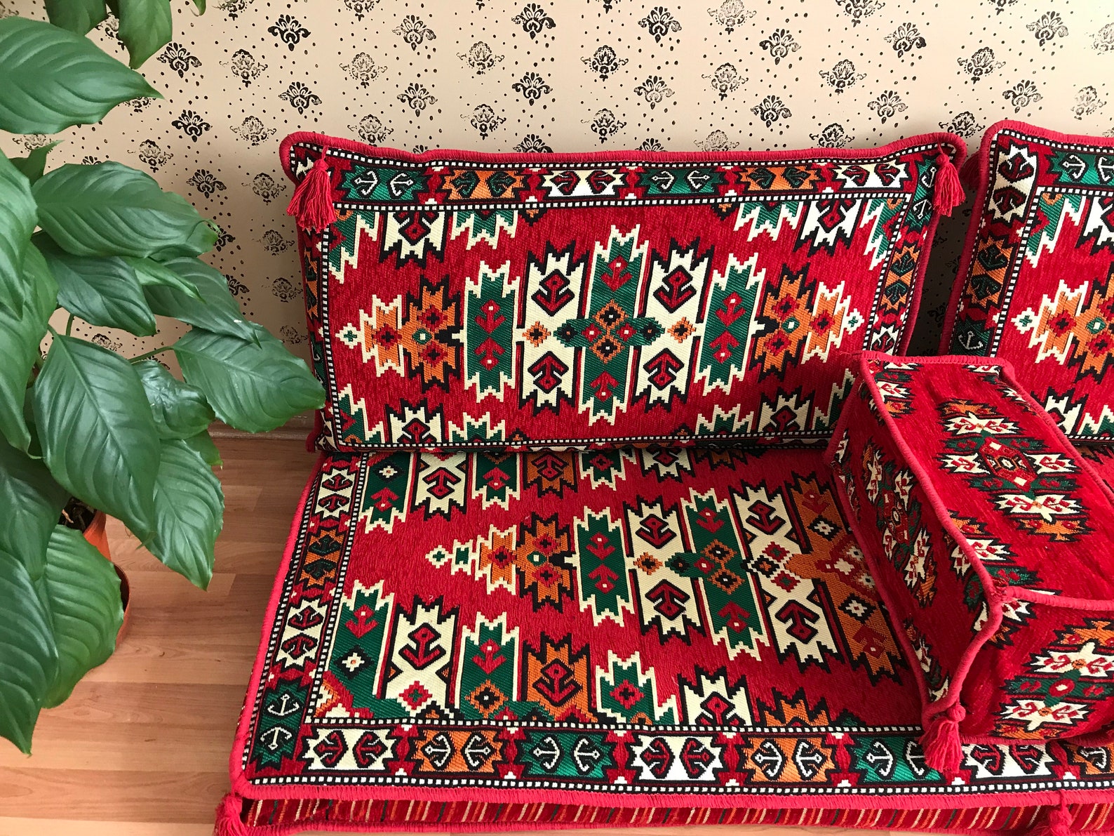 Persian Sofa Set Red Floor Seating Cushion Covers Low Sofa Etsy