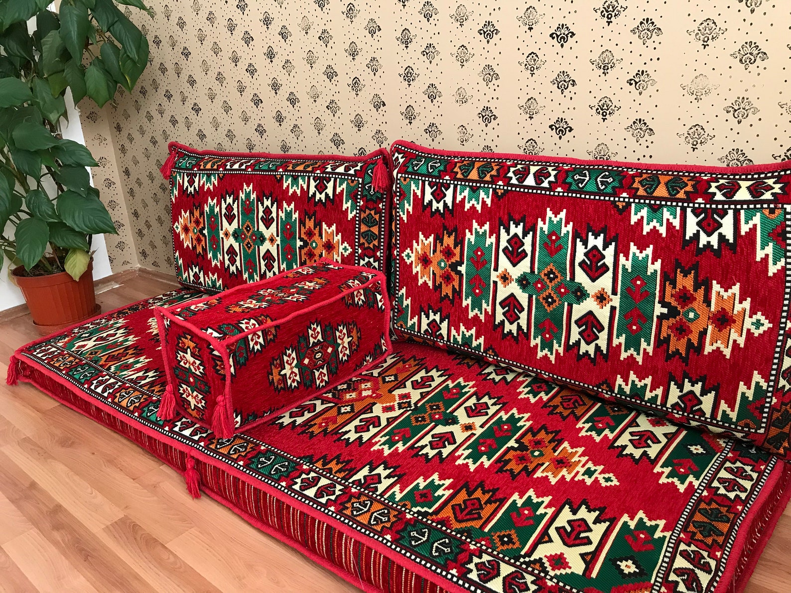 Persian Sofa Set Red Floor Seating Cushion Covers Low Sofa Etsy