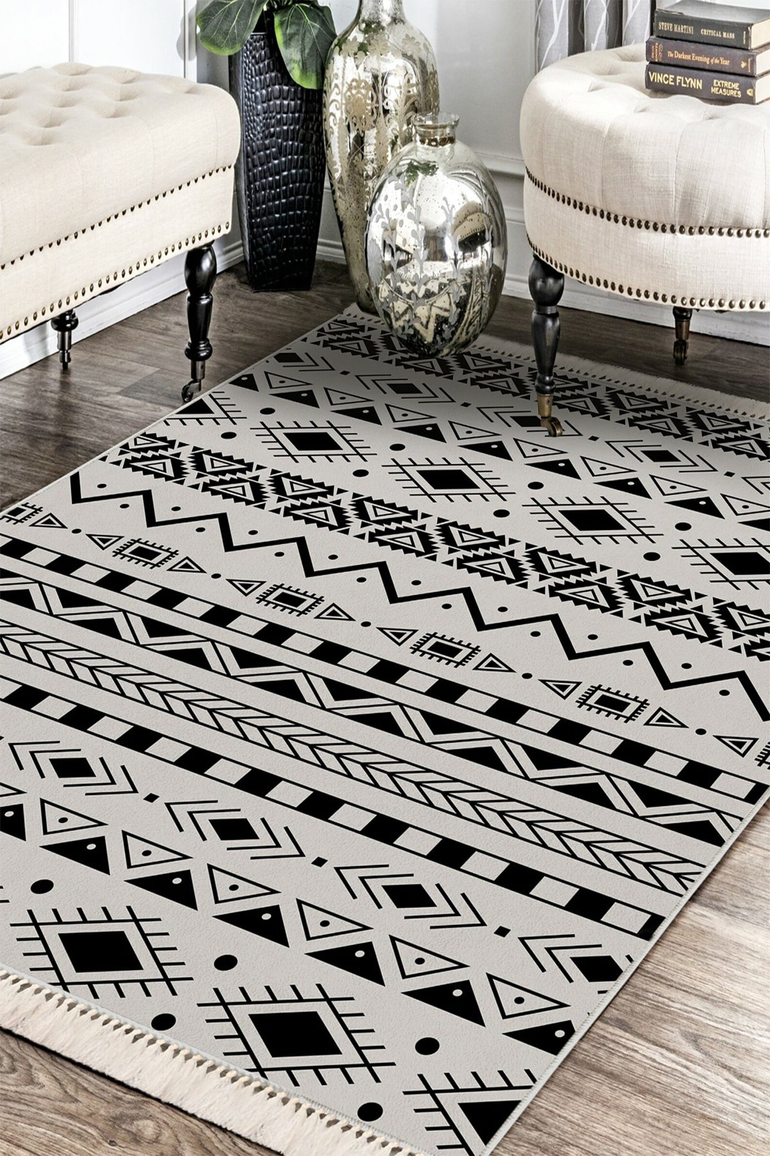 Kilim Area Rug Boho Chic Luxury Rug Black White Unique Etsy
