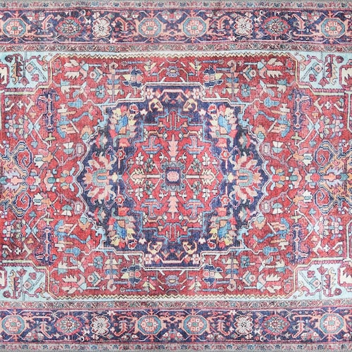 Red Pink Persian Heriz Rug Machine Washable Area Rugs Etsy
