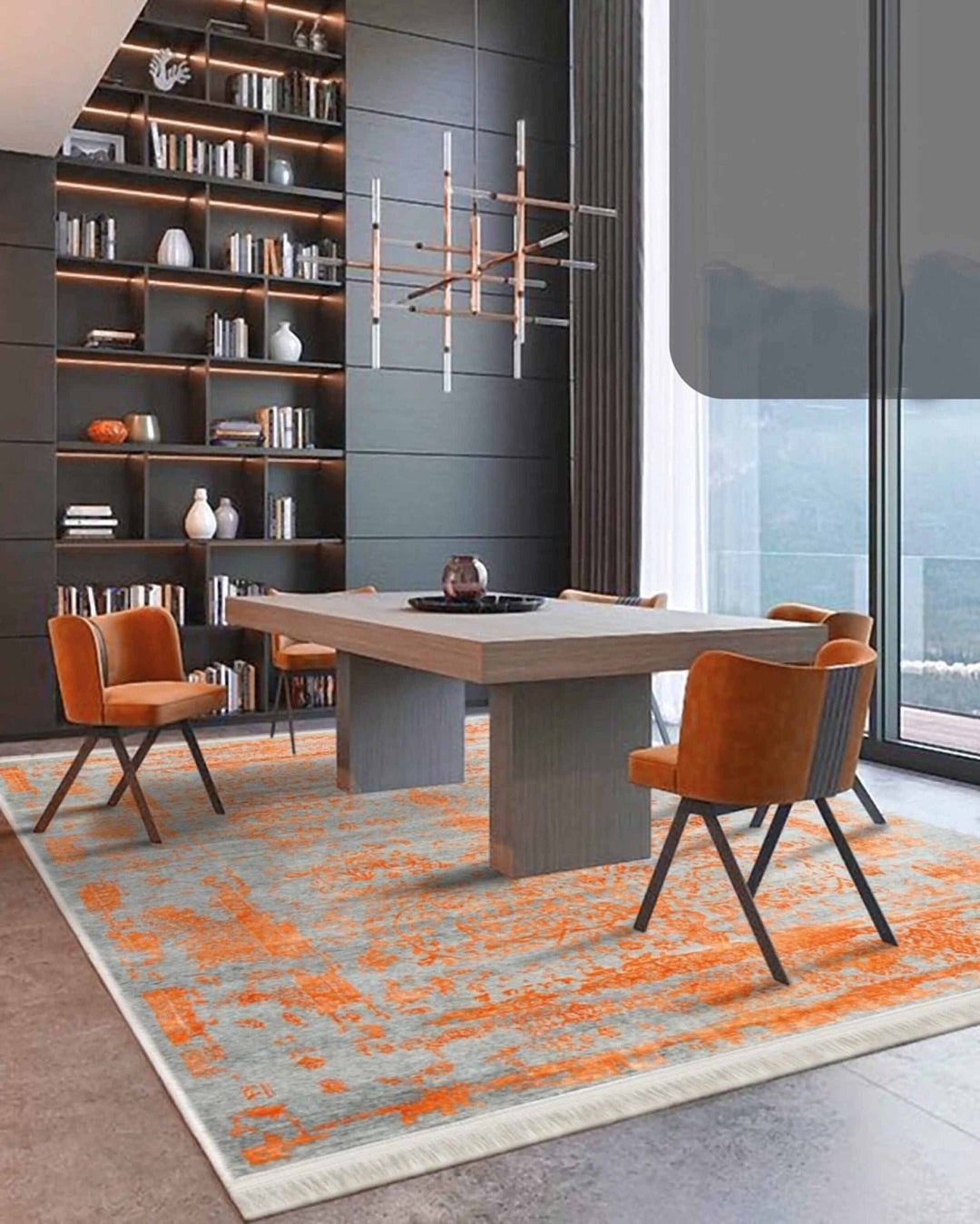 Heriz Rug Orange Gray Area Rug Home Decor Rug Unique Design Etsy