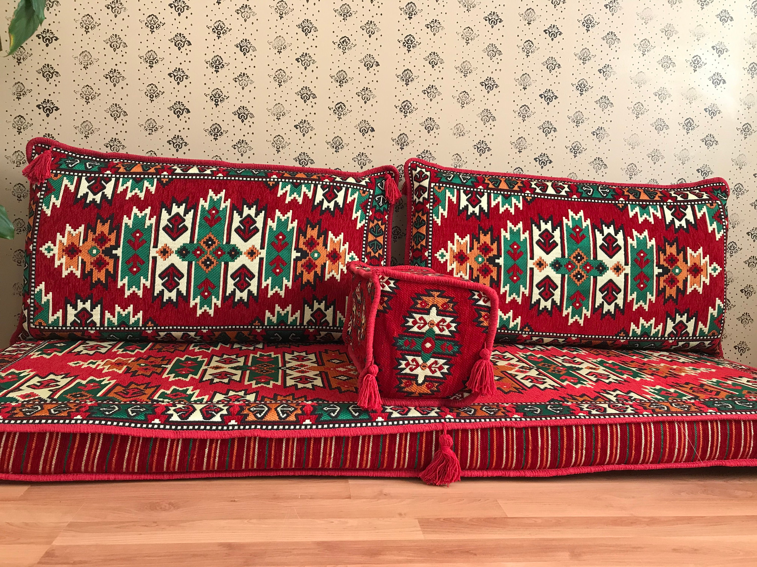Persian Sofa Set Red Floor Seating Cushion Covers Low Sofa Etsy