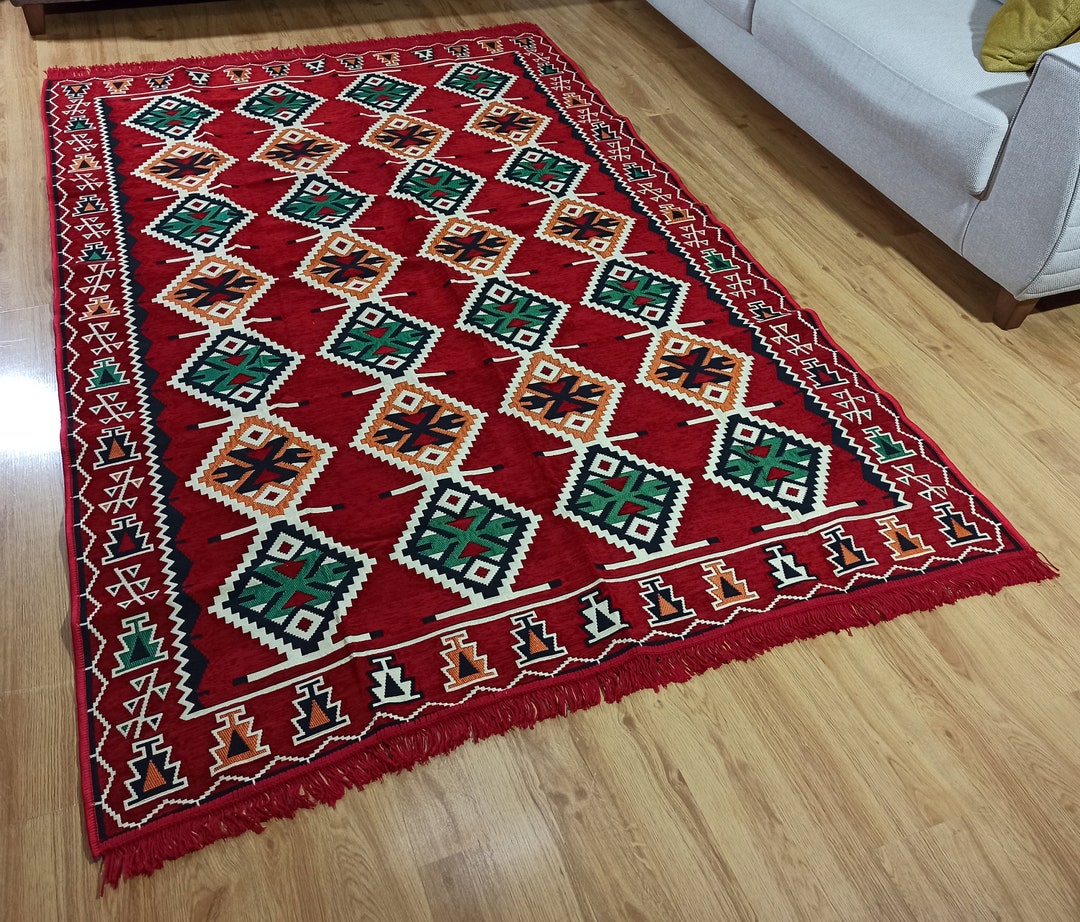 Throw Kilim Rug Red Flatweave Reversible Kilims Machine Etsy Australia