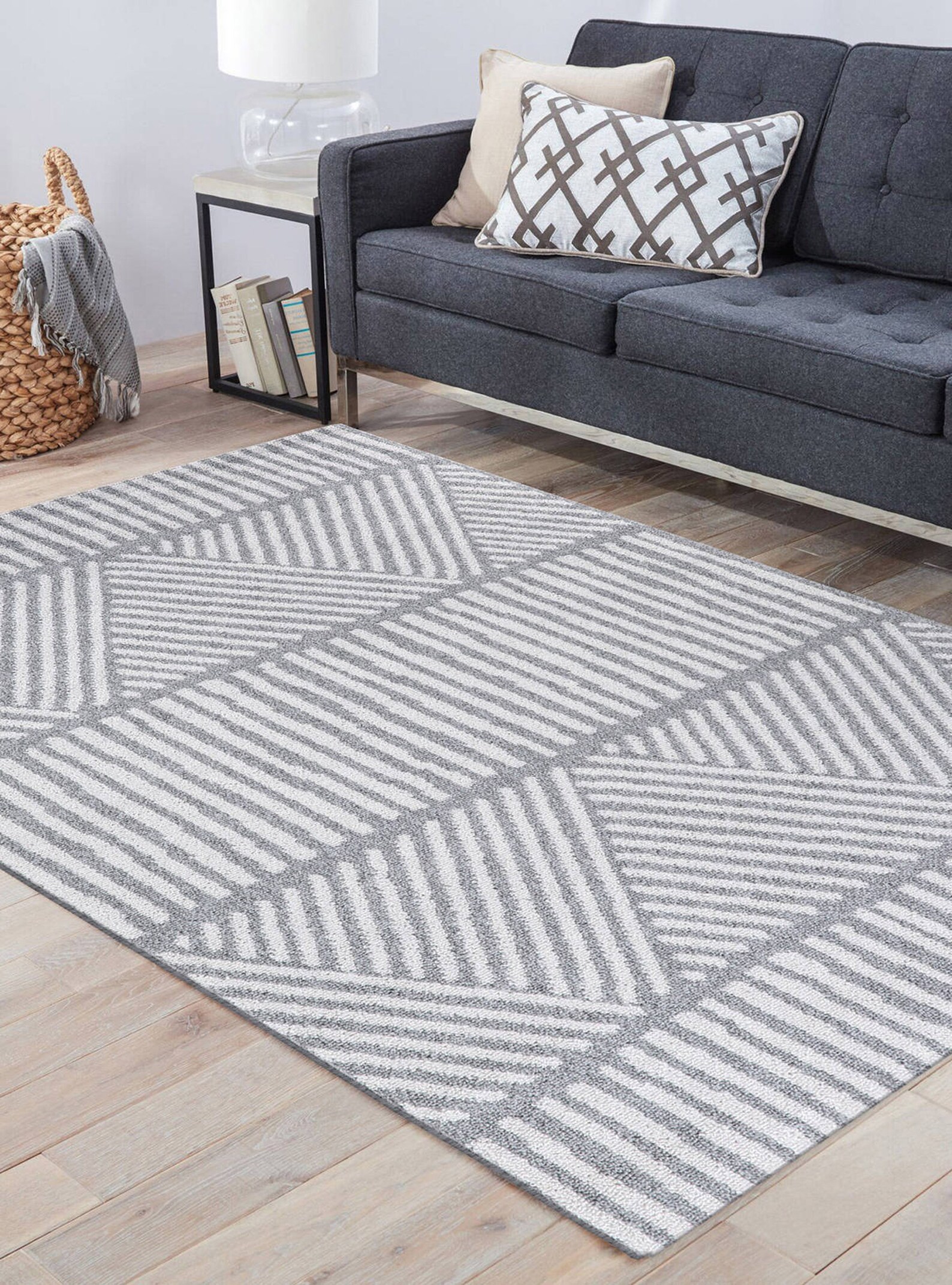Nordic Luxury Rug Black Gray & Cream Geometric Rugs Striped Etsy