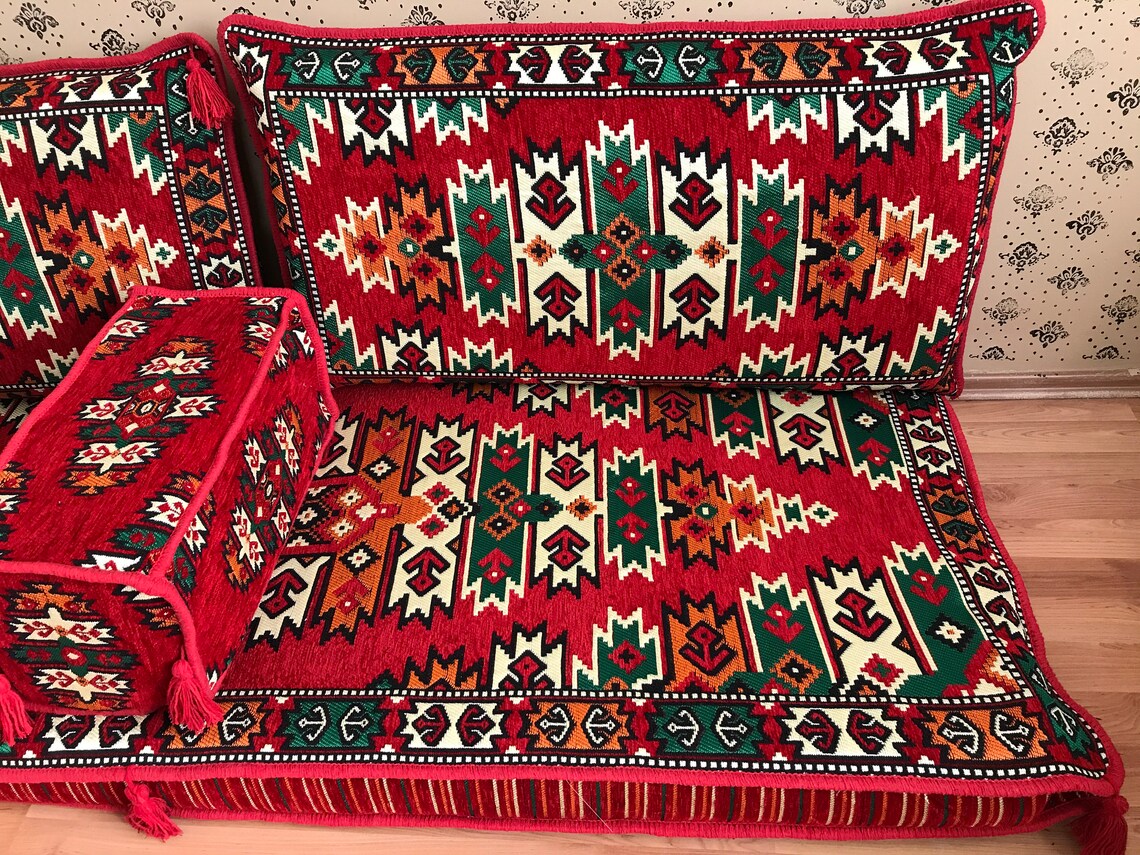 Persian Sofa Set Red Floor Seating Cushion Covers Low Sofa Etsy