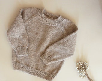 Beige Alpaca wool sweater, classic style baby sweater, knit baby cardigan, kids sweater, knitted alpaca wool clothes