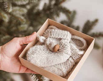 Beige 100% natural alpaca baby booties, alpaca wool booties