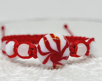 Peppermint Candy | Candy Cane | Friendship - Macrame Bracelet | Adjustable - Fits Most | Bold 2mm String | Christmas