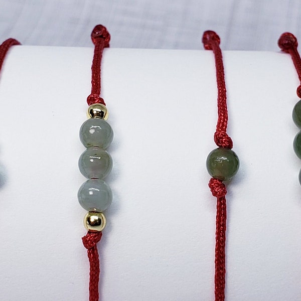 Small Jade Beads | Red String Good Luck Bracelet | Adjustable - Fits Most | Small - Delicate Minimalist - Stone Energy - Protective Jewelry