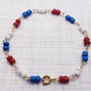 Red White And Blue Beads USA Flag Colors | Ladies Bracelet-Anklet | Many Sizes Available | ADJUSTABLE