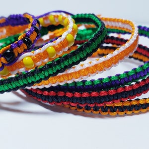 Halloween Friendship Bracelets | Candy Corn | 2 Color Halloween Color Combinations | Knotted Holiday Theme Bracelets with Glass Seed Beads