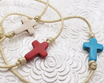 Religious Cross | Good Luck String Bracelet | 2mm Nylon String | Unisex | Adjustable - Fits Most | Friendship Macrame Bracelet