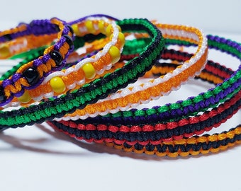 Halloween Friendship Bracelets | Candy Corn | 2 Color Halloween Color Combinations | Knotted Holiday Theme Bracelets with Glass Seed Beads