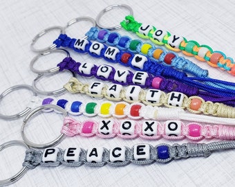 Custom Macrame Keychain – Personalized Word Charm, Nylon String Keyring - Positive Affirmations