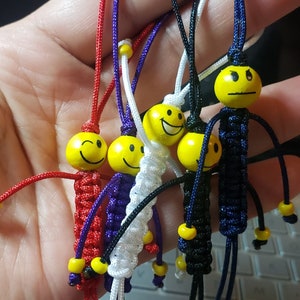 Happy Face Emoji Buddy | Zipper Pull | Car Hang - Decor - Ornament | Key Chain | Emoticon | You Choose Variety of Colors | Macrame People