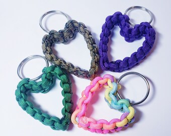 Paracord Heart Shape Keychain | Unisex | Unique & Handmade | All Colors | Key Ring | Key Charms | Good Luck Protection | Knotted Macrame