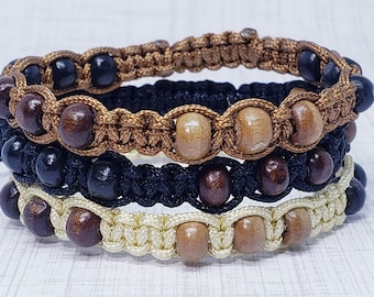 Pulsera de macramé con cuentas de madera / Ajustable, estilo tropical
